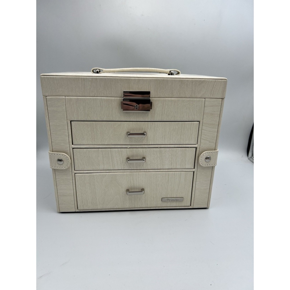 Homde Jewelry Box Women Girls with Small Travel Case Mirror Gift 2 in 1 White